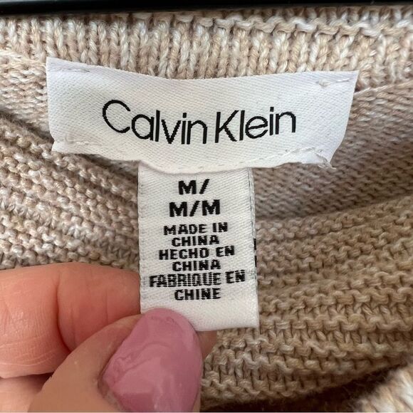 Calvin Klein Tan Beige Cowl Neck Casual Knit Ribbed Sweater Size Medium - Picture 3 of 10